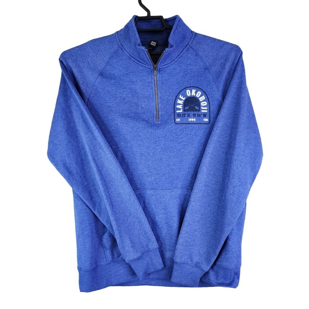 Mens District Blue Pullover 1/4 Zip Sweatshirt Mock Neck Long Sleeve Size L